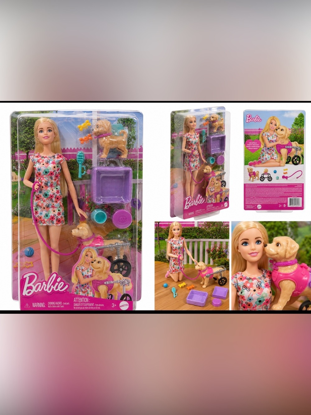 Barbie Blonde Doll with Purple and Pink Pet Accessories